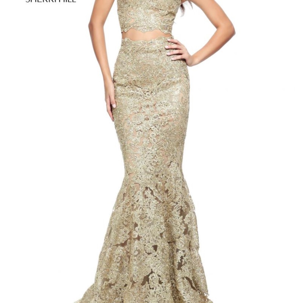Sherri Hill Metallic Lace Two-Piece Dress